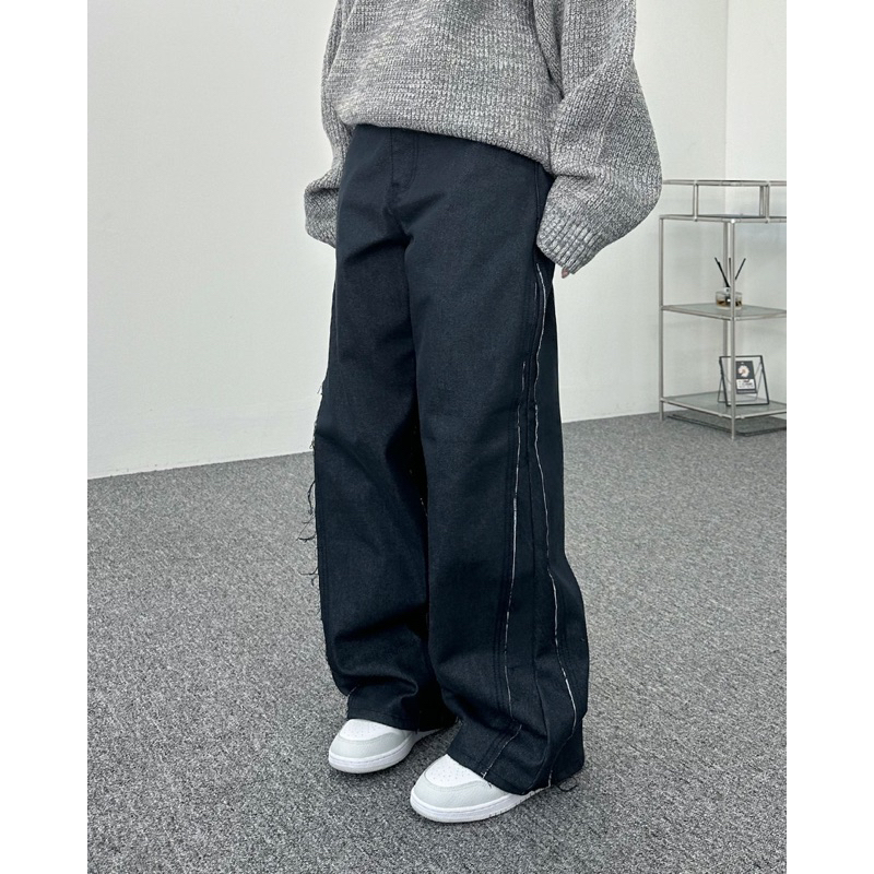 SLC I Side slash line wide denim pants / 2color | 蝦皮購物
