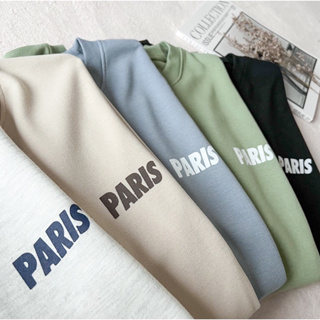 【TY. Select Shop】韓國 PARIS 標語 印花 細絨布 寬鬆 男女皆可 情侶衣 韓國男裝 短袖 短T