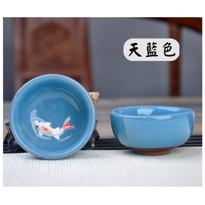 呵呵茶】台灣現貨茶具茶杯冰裂游魚杯魚中杯冰裂游魚杯陶瓷鯉魚