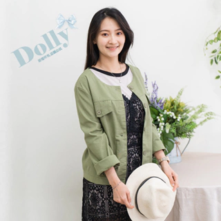 特價  台灣現貨 大尺碼挺版排釦長袖短版外套(綠色)-Dolly多莉大碼專賣店