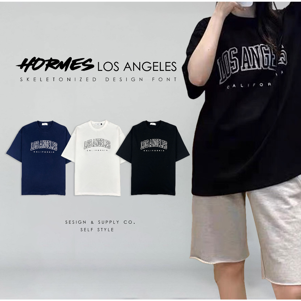 HORMES] AR2304 LOS ANGELES 字母T 印花T 韓T 短T 寬鬆落肩鏤空洛杉磯