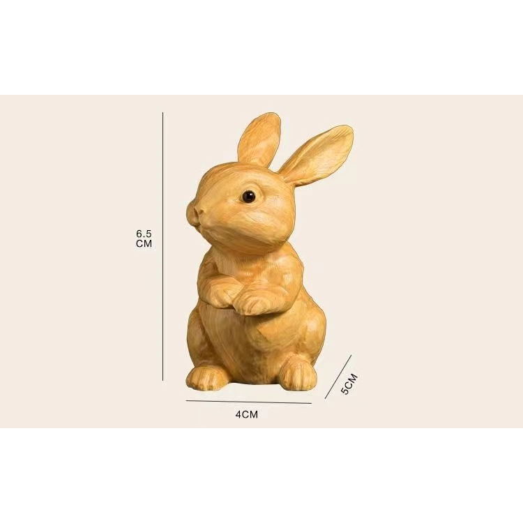 ZSL01-20 *珍品旧蔵* 清 木彫工芸品 小葉黄楊木兔子置物
