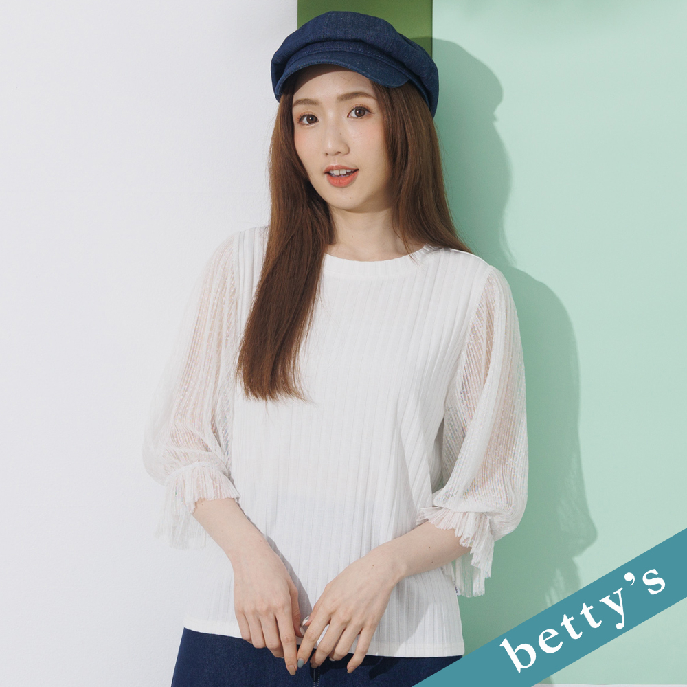 Betty’s貝蒂思 21 拼接雪紡袖條紋上衣 白色 蝦皮購物