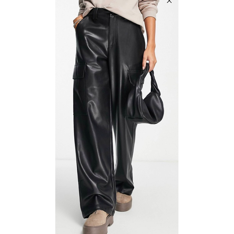 ASOS DESIGN faux leather cargo trousers in black