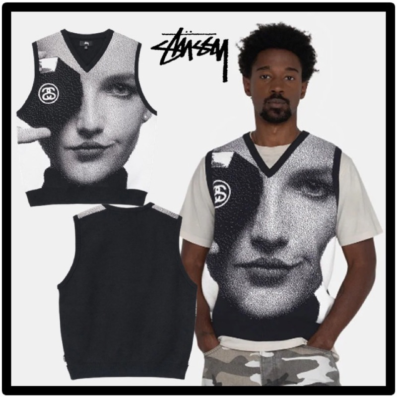 🇺🇸STUSSY FLA 22FW Photo Jacquard Vest惡搞人臉人像針織背心外搭