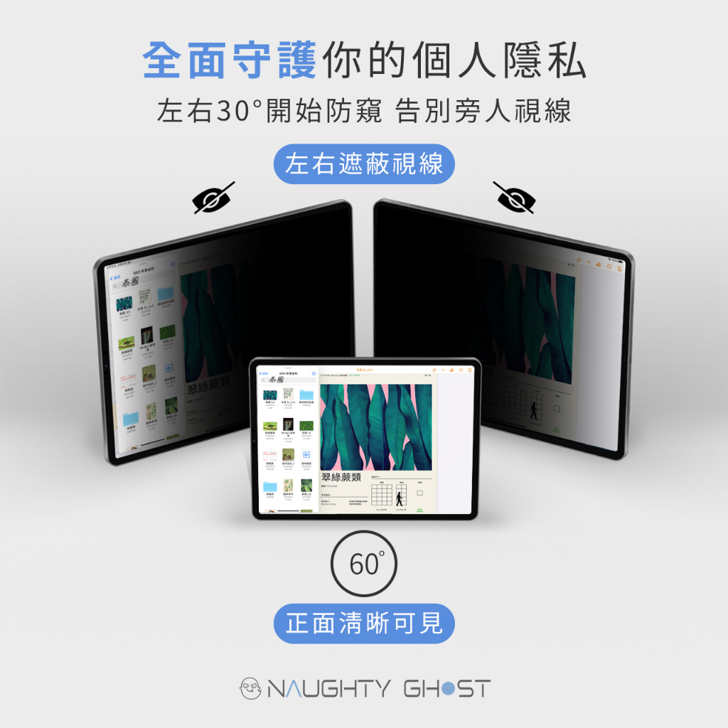 NAUGHTY GHOST 可拆式防窺 2019 iPad mini 5 (7.9 吋) 抗藍光保護貼