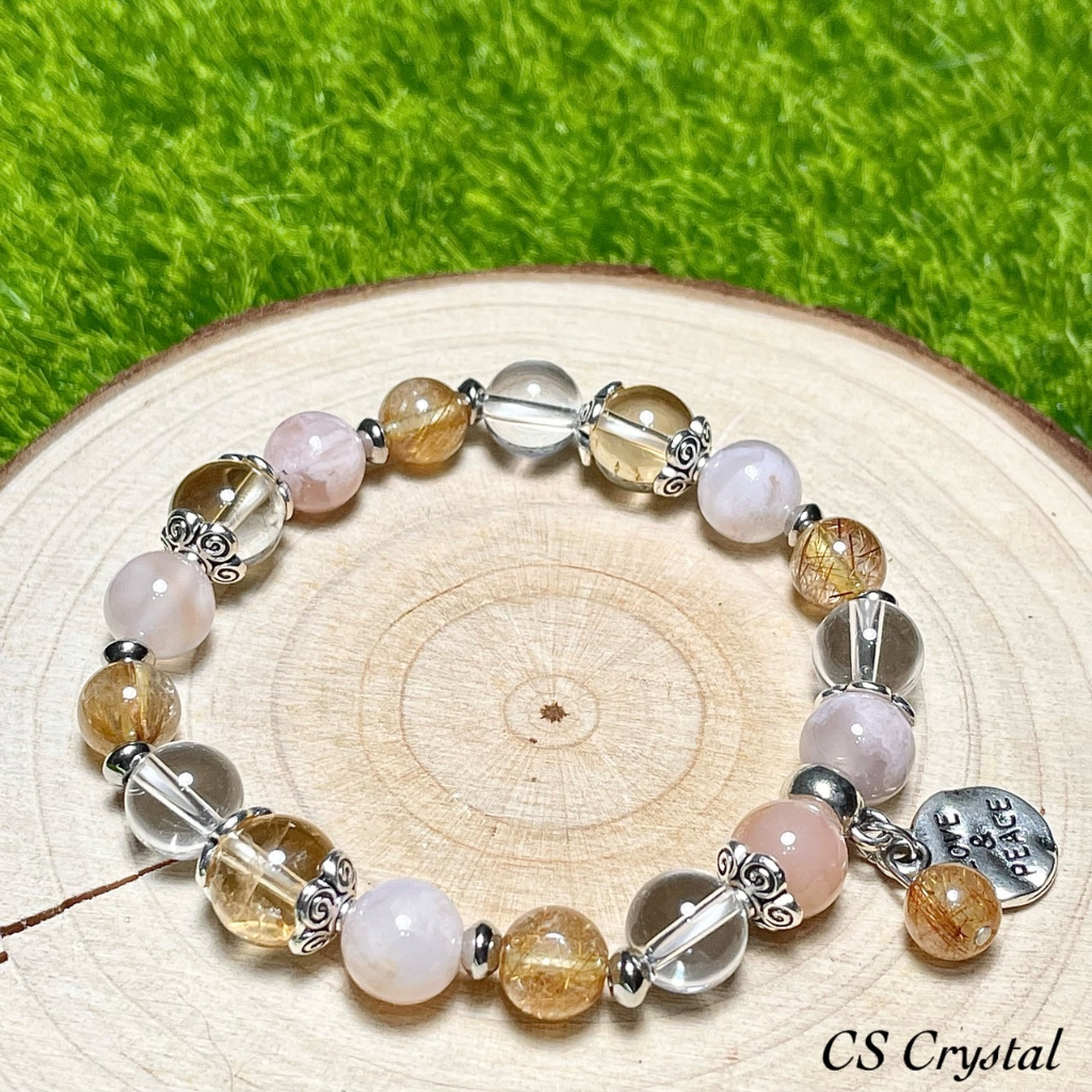 CS Crystal 編號233 - 透體黃水晶+櫻花瑪瑙+透體白水晶+銅髮晶設計款 | 蝦皮購物