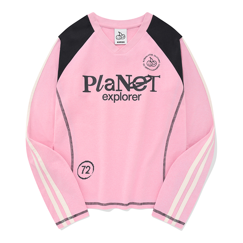 [ KIRSH ]★DOODLE CHERRY SPORTS JERSEY LONG SLEEVE T-SHIRT KIRSH] DOODLE CHERRY JERSEY LONG SLEEVE T-SHIRT (PINK
