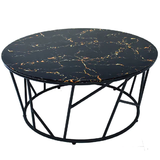 【 IS空間美學】大理石紋黑玻璃圓桌(大) (2023B-317-7) 茶几/餐桌/桌子/邊桌