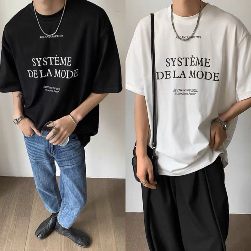 [現貨]韓國 Systeme me la mode 寬鬆 短T 短袖 五分袖 純棉 簡約 質感 型男 黑白 街頭 日系 | 蝦皮購物