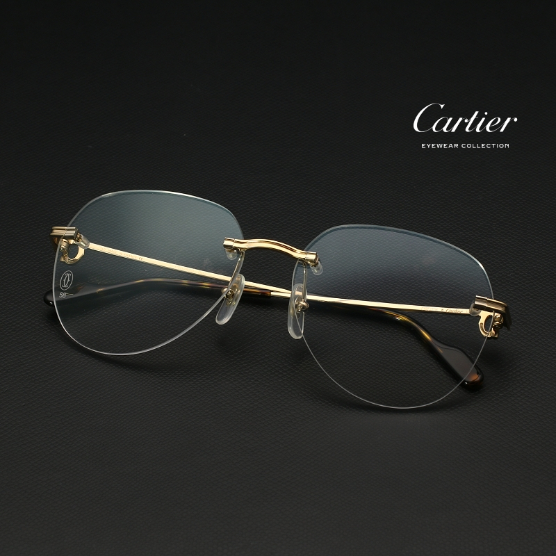 Cartier CT0252O 卡地亞品牌眼鏡｜時尚經典大臉斯文金色無框休閒眼鏡