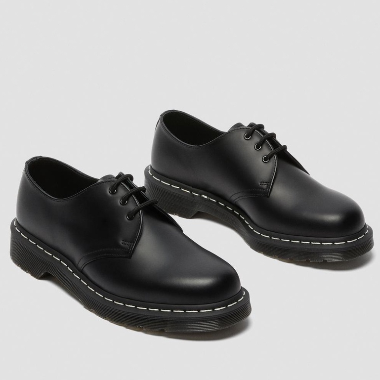 Dr. Martens 馬汀大夫白色車線3孔馬汀鞋馬丁鞋1461 WS SMOOTH BLACK