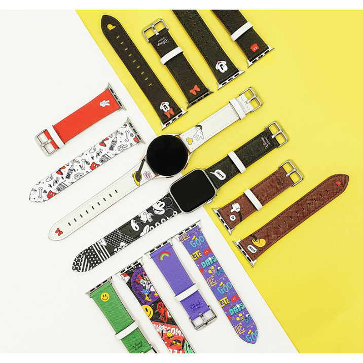 韓國代購 迪士尼正版 Disney 米奇 米妮 黛西 卡通 apple watch 8代 se 通用 皮革錶帶 替換錶帶 | 蝦皮購物