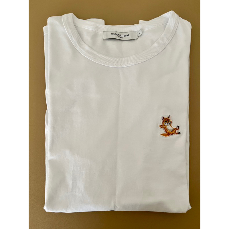 MAISON KITSUNE Chillax fox patch t-shirt 翹腳狐狸白T 男版S號 二手