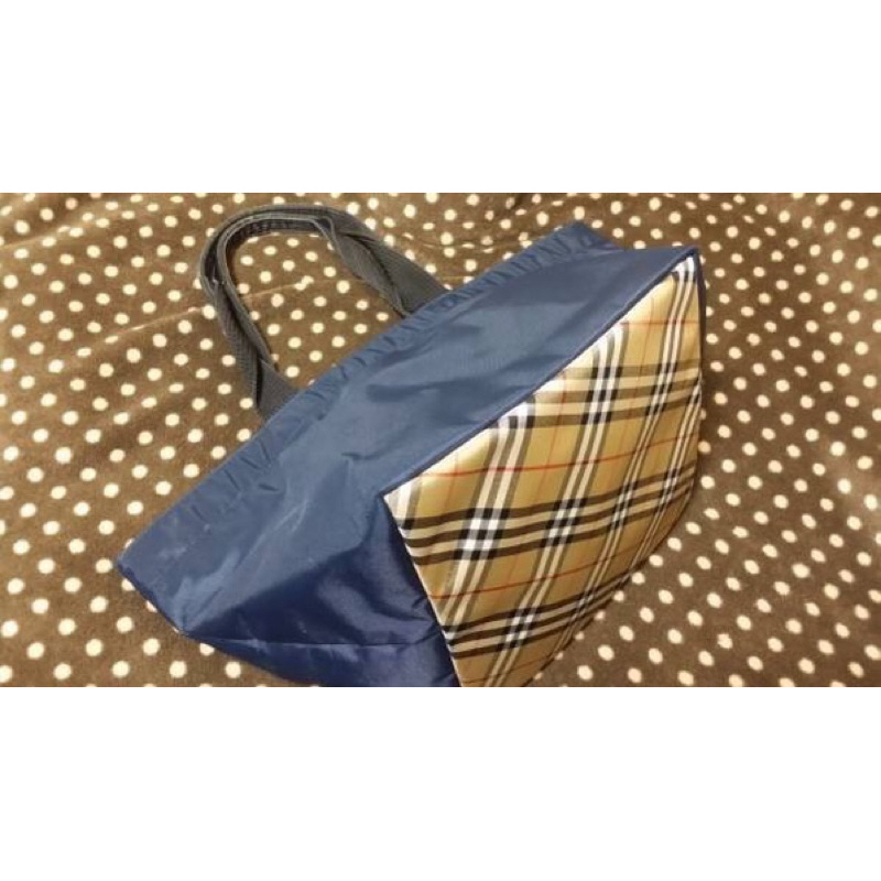 美品希有絕版☆BURBERRY BLUE LABEL☆藍標台形船型深藍色手提包24小時