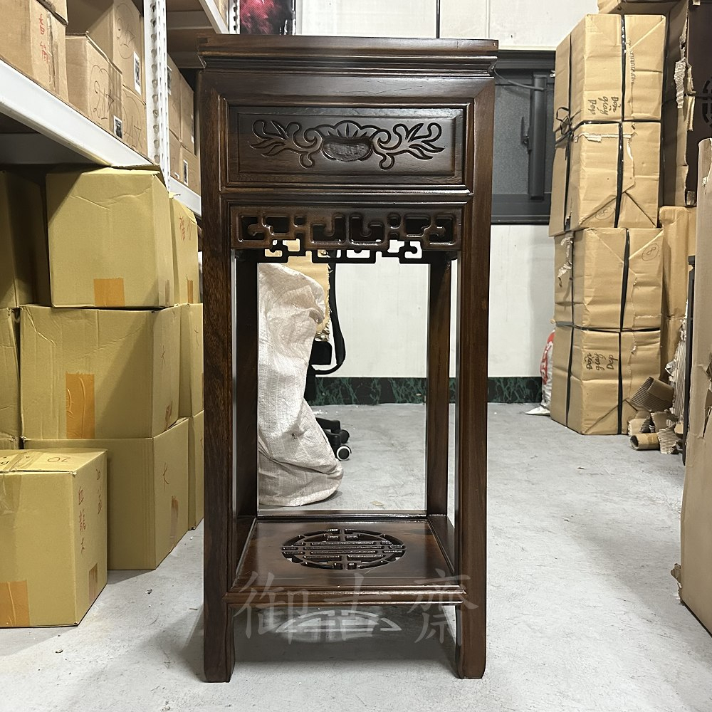 御古齋】精選雞翅木四方花台一抽窗花雕藝品展示桌花台美觀仿古實木家具