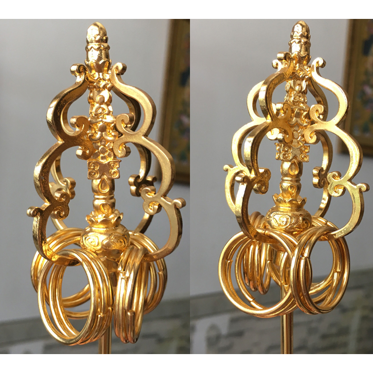 【靜福緣】精品銅鍍金『四面錫杖』長29.5cm 40cm50cm 56cm 金杖錫杖釋杖禪杖法杖神明兵器法器地藏菩薩法器 | 蝦皮購物