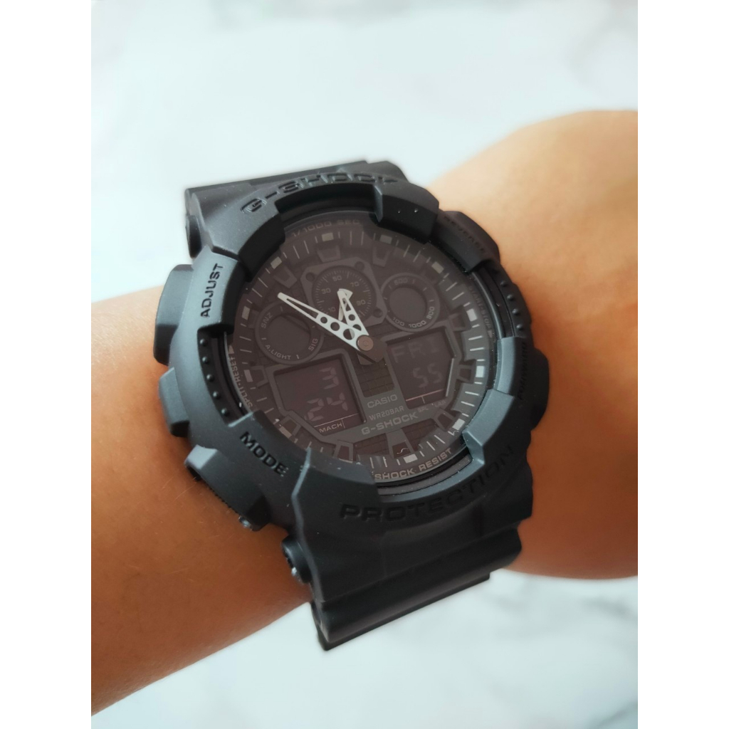 卡西歐G-Shock特大號雙顯電子錶黑色錶帶手錶GA-100-1A1 耐衝擊