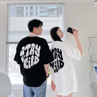 【T.Y Select Shop】韓國 STAY WEIRD 扭曲 英文 細絨棉 寬鬆 情侶衣 男女皆可 短袖 短T