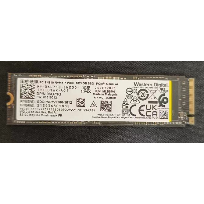 内蔵型SSD Western Digital SN810 1024GB SSD Western Digital WD SSD 1TB PC SN810 SDCPNRY-1T00 PCIe 4.0