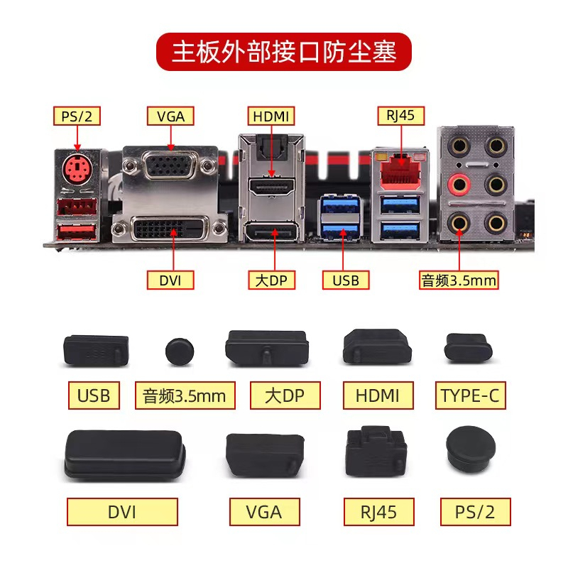 USB矽膠塞 RJ45網口堵頭 VGA電腦主機板防塵塞 桌上型電腦主機殼顯卡防灰套裝 | 蝦皮購物