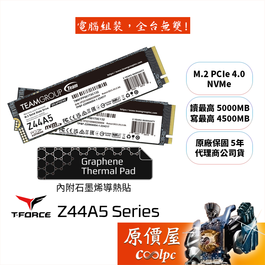 TEAM十銓T-Force Z44A5 M.2 Gen4 SSD【多容量可選】附石墨烯導熱貼