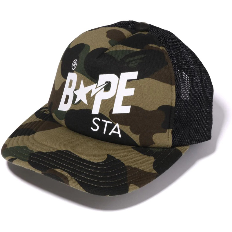 𝗜𝗡𝗦𝗜𝗚𝗛𝗧_𝟵𝟰】Bape Sta 流星綠迷彩網帽帽子（附猿人頭別針