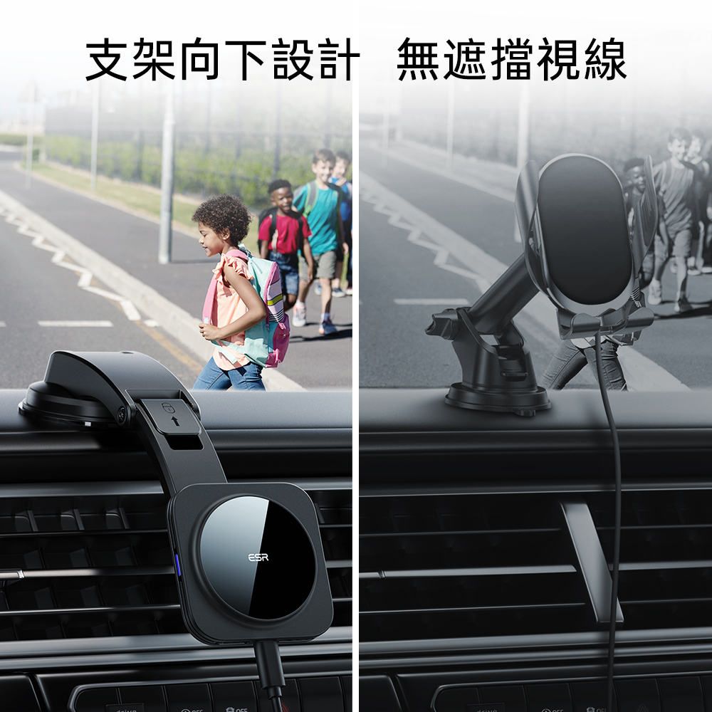 ESR 悅速鵝頸款 iPhone MagSafe 磁吸車用無線充電支架, 黑