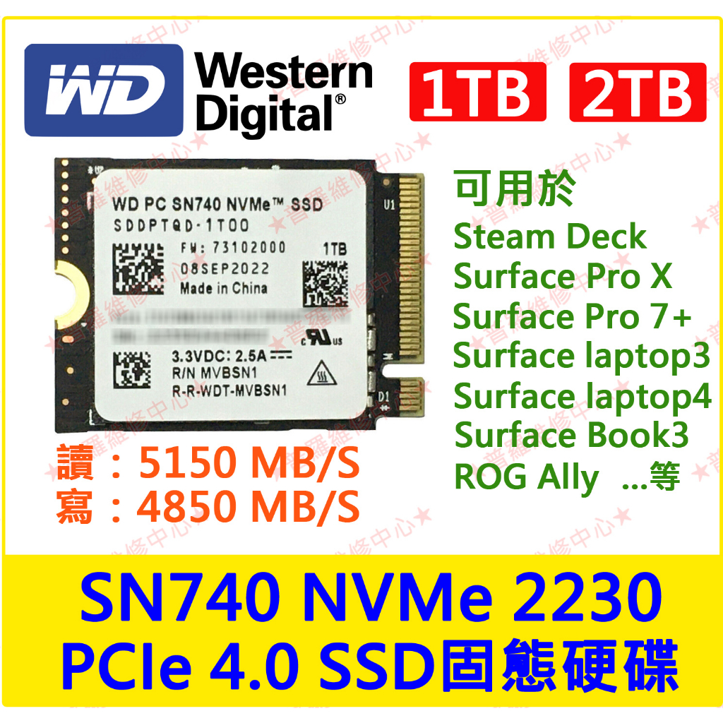 ☆普羅維修中心☆WD SN740 SSD NVMe 2230 固態硬碟1TB 2TB ROG Ally 硬