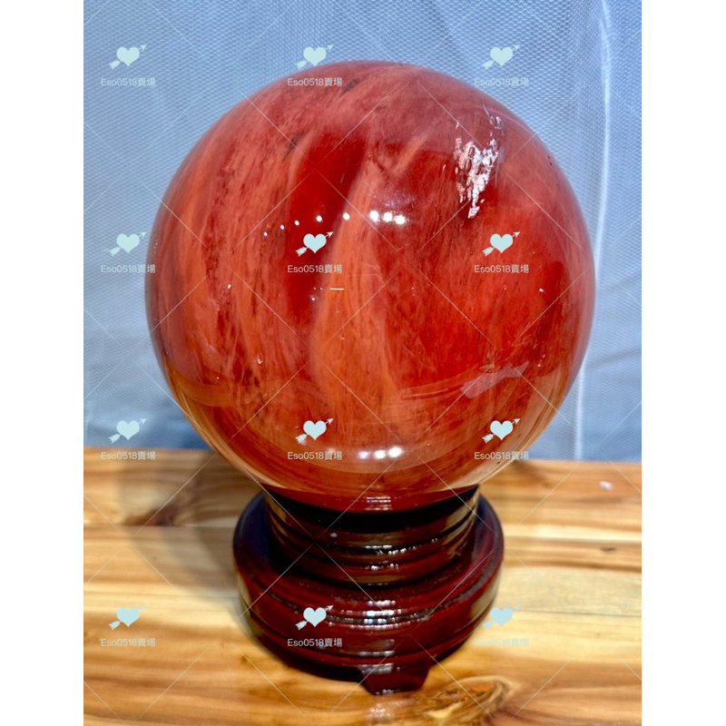精選］天然紅兔毛球熔煉水晶球擺件紅棉球水晶球招財（附實木底座 ...