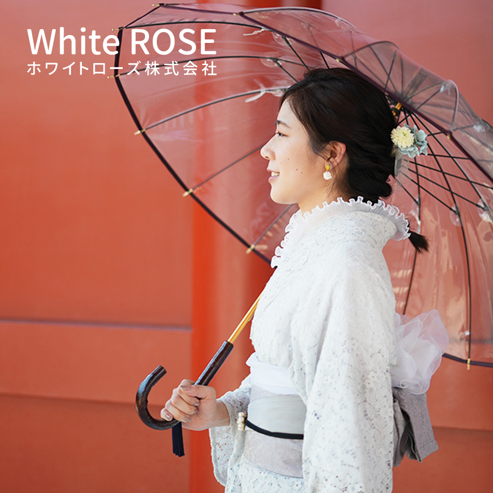 White Rose 日本300年老舖職人高級樺木透明傘(小・十六夜櫻)｜日本皇室