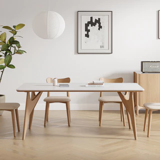 【含稅/免運】餐桌 北歐日式實木岩板餐桌椅 小戶型家用長方形原木現代簡約飯桌