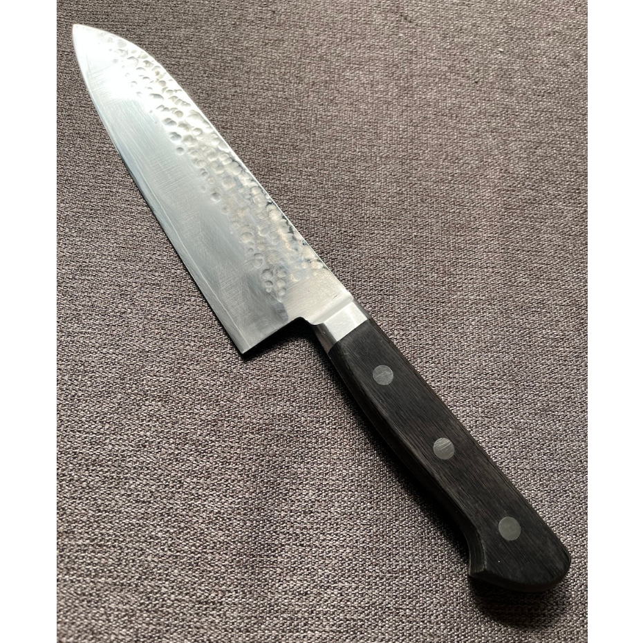 又見日本廚刀)VG5粉末鋼刀舟技研SS超鋼180mm鎚目三徳刀木頭柄二手整