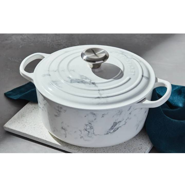 有聊聊價 美國購入 全新 稀有品 Le Creuset 大理石鍋/24cm/琺瑯鑄鐵圓鍋/湯鍋/白/棉花白/雪花白