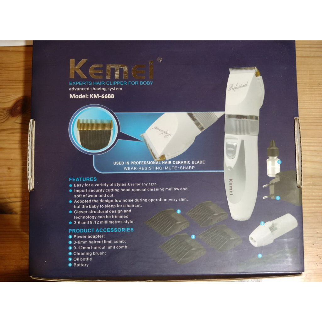 科美 KEMEI 可拆式陶瓷刀頭 專業充插兩用 附兩顆充電電池 電動理髮器/剪髮器 KM-6688 | 蝦皮購物