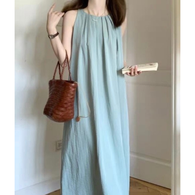 Sand Dress 兩色短袖拼接修腰連身裙 - Gray Blue 灰藍色 (CB537)