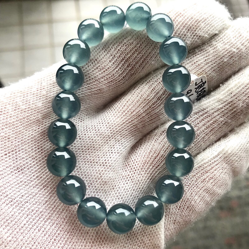 孤品！頂級！高冰玻璃種9.6mm大顆粒「藍剛」藍水翡翠a貨，剛性十足，顆