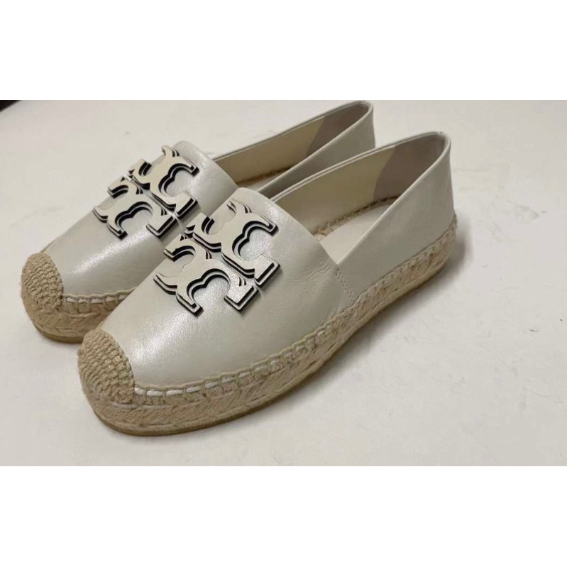 Tory burch ines 2025 flat leather logo espadrilles