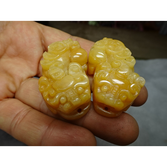 中国 玉石彫刻 神獣刻 帯鉤 筆架 置物 C 7341E