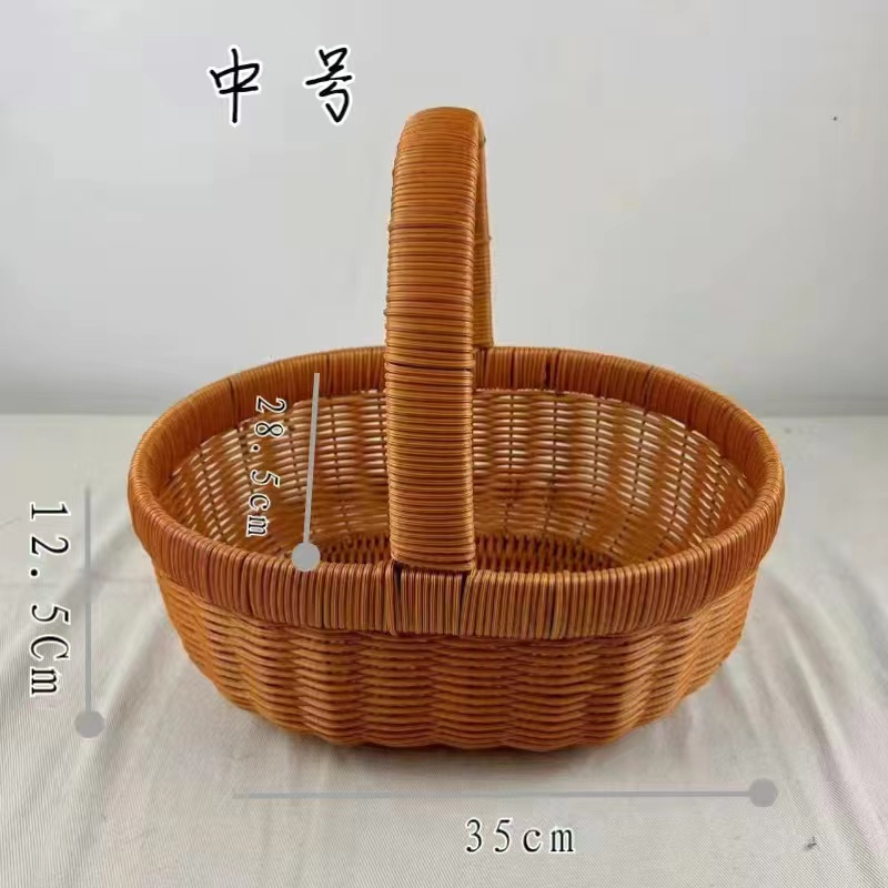 手提水果籃野餐收納籃仿籐編織筐購物籃家居菜籃田園採摘籃手工