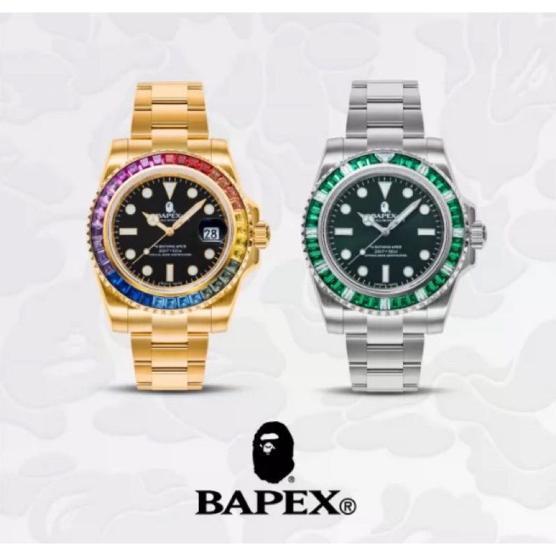 🇯🇵APE BAPEX® TYPE1 BAPEX CRYSTAL STONE 寶石彩虹圈鑲鑽機械錶鋼錶