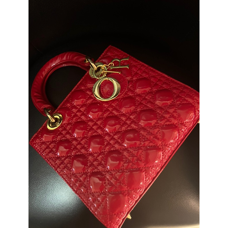 Lady Dior 櫻桃紅漆皮戴妃包 漆皮 櫻桃紅 | 蝦皮購物