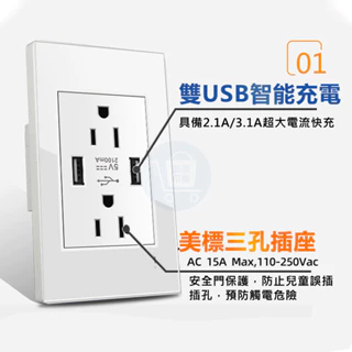 台灣免運 【插座開關面板】台灣專用15A USB六孔牆面插座