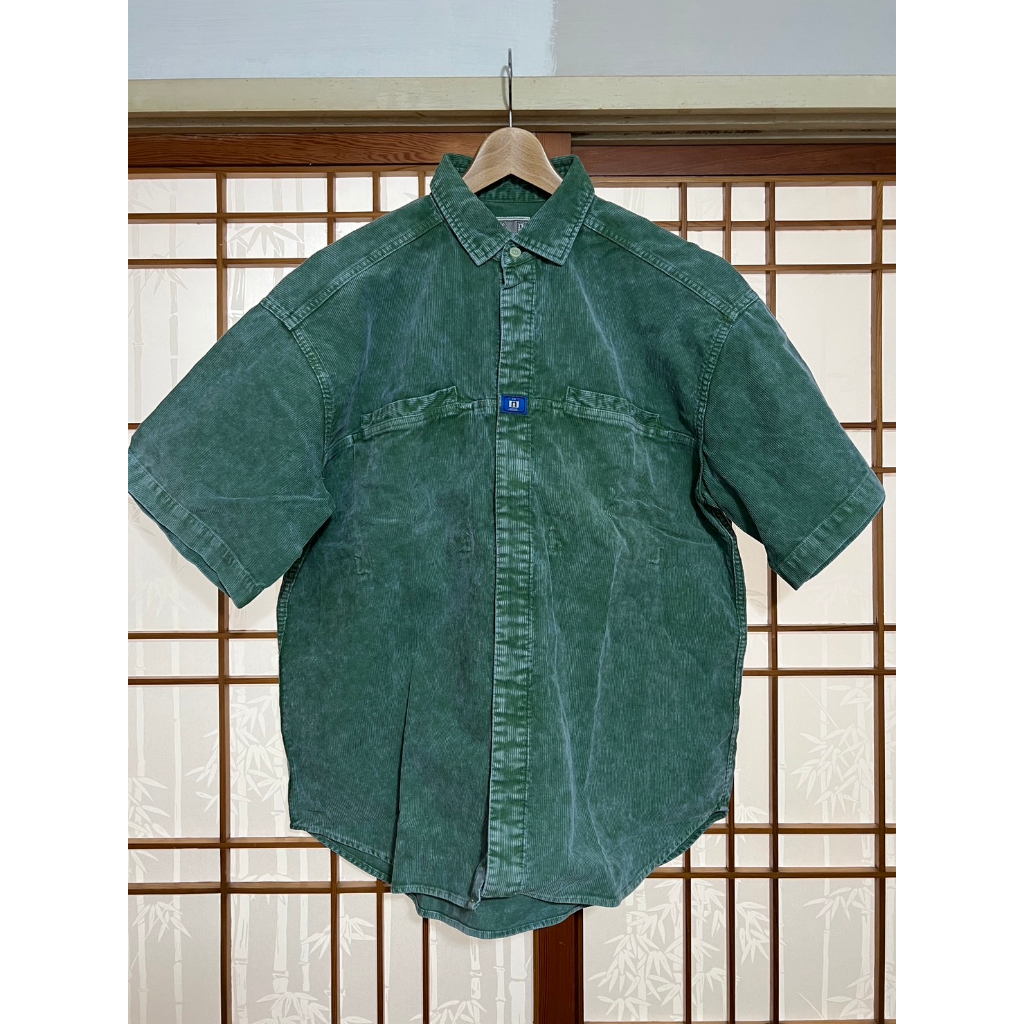 C.E Cav Empt Cord Design Short Sleeve Shirt 燈心絨 襯衫 水洗綠 L 二手