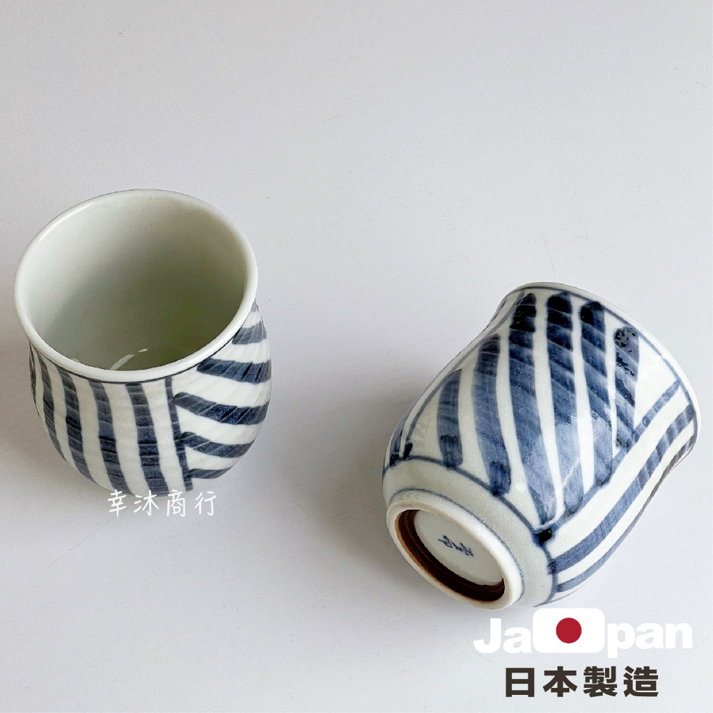 幸沐商行】日本製美濃燒藍線紋手握杯300ml容量水杯茶杯日本料理店茶杯 