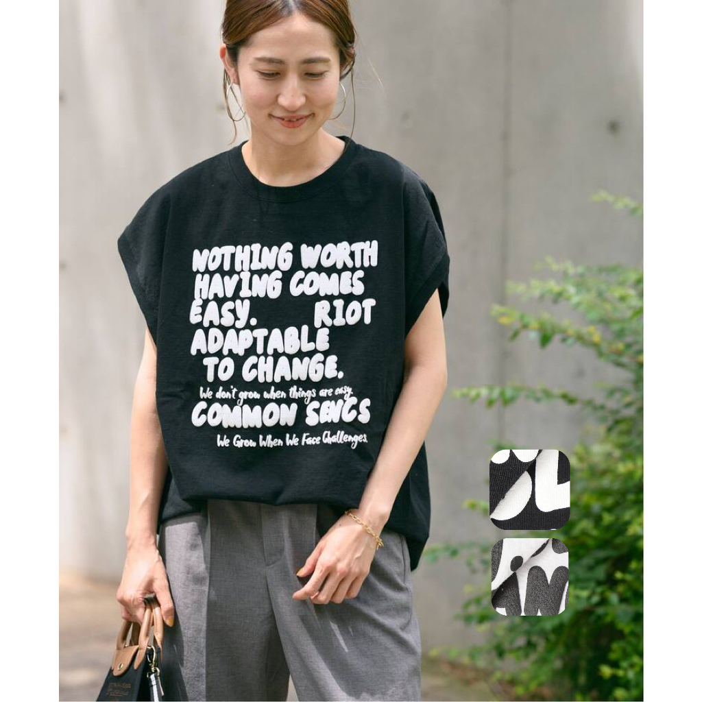 FRAMeWORK/モノトーンプリントフレンチスリーブTシャツ/單色印花
