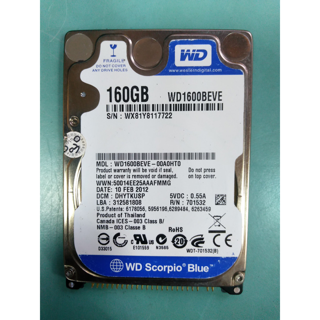 (經典) WD藍標 2.5吋 IDE筆電硬碟 160GB(160G) WD1600BEVE-00A0HT0 (217) | 蝦皮購物