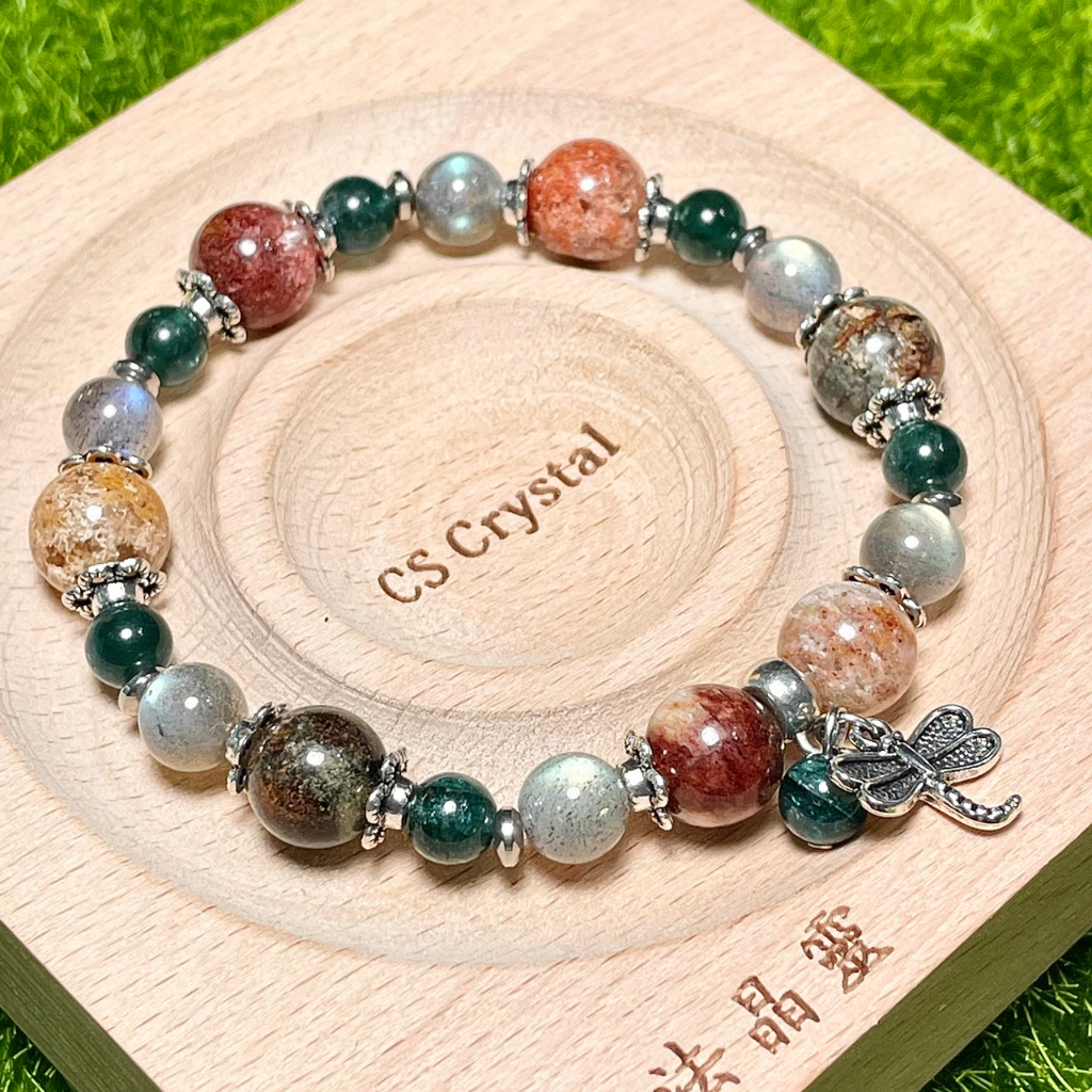 CS Crystal 編號328 - 彩幽靈水晶+拉長石+深藍綠磷灰石設計款 | 蝦皮購物