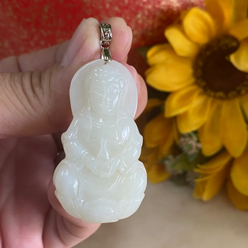 附證書）和闐羊脂白玉天然和田白玉觀音菩薩，和闐玉觀世音菩薩玉墜和田