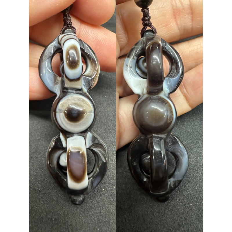 D9194 天然西藏原礦金剛杵九頁岩天眼珠九頁岩天珠項鍊| 蝦皮購物